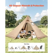 KFFKFF Portable 4-Person Hot Tent with Stove Jack, Durable Shelter for All-Season Camping, Lightweight Tipi Design for Hiking, Fishing, Backpacking, Medium Size