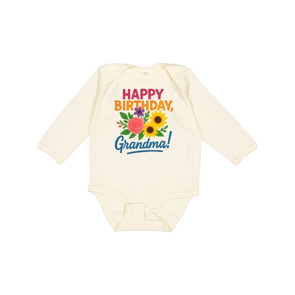Inktastic Happy Birthday Grandma Floral Boys or Girls Long Sleeve Baby Bodysuit