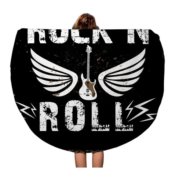 SIDONKU 60 inch Round Beach Towel Blanket Yellow Band Rock Festival and Roll Sign Slogan Bass Travel Circle Circular Towels Mat Tapestry Beach Throw