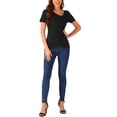 thumbnail image 2 of INSPIRE CHIC Knit Tops for Women's Short Sleeve Irregular Neck Ruched Side Blouse L Black, 2 of 4
