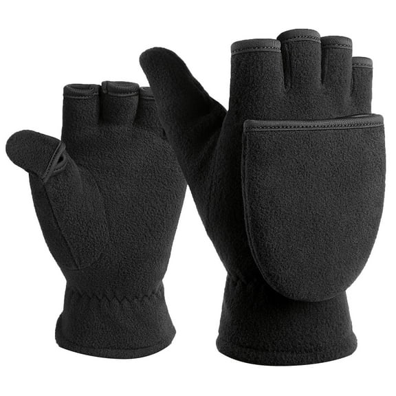 PMVFHDE Solid Warm Winter Gloves Windproof Thick Fingerless Gloves, Flip Cover Touchscreen Design for Cold Black，M
