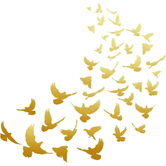 40pcs golden Flying Birds Wall Stickers Flock of Birds Flying Silhouettes Wall Decal Creative Vinyl Wall Art Decor for Nursery Living Room Office Home Sofa TV Background Decor