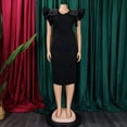 thumbnail image 3 of AURA Womens Elegant Beaded Ruffle Sleeve Round Neck Pencil Midi Dress Stretch Office Work Summer, 3 of 9