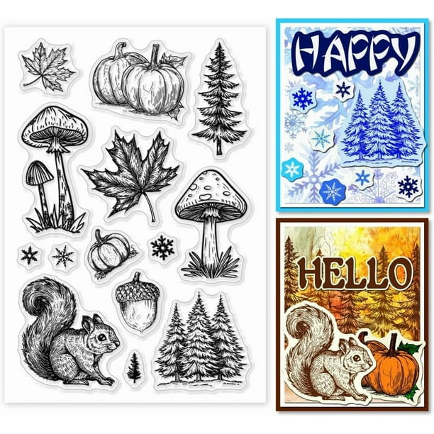 Sellos transparentes de otoño: sellos de silicona con forma de setas y calabazas para manualidades y scrapbooking.