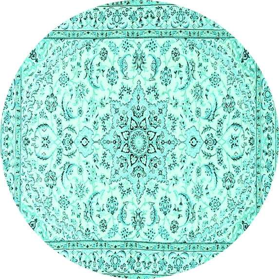 Ahgly Company Indoor Round Medallion Turquoise Blue Traditional Area Rugs, 4' Round