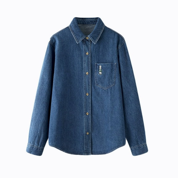 Babysbule Winter Coats for Women Women Embroidery With Pockets Denim Slimming And Slimming Top Jacket Cardigan