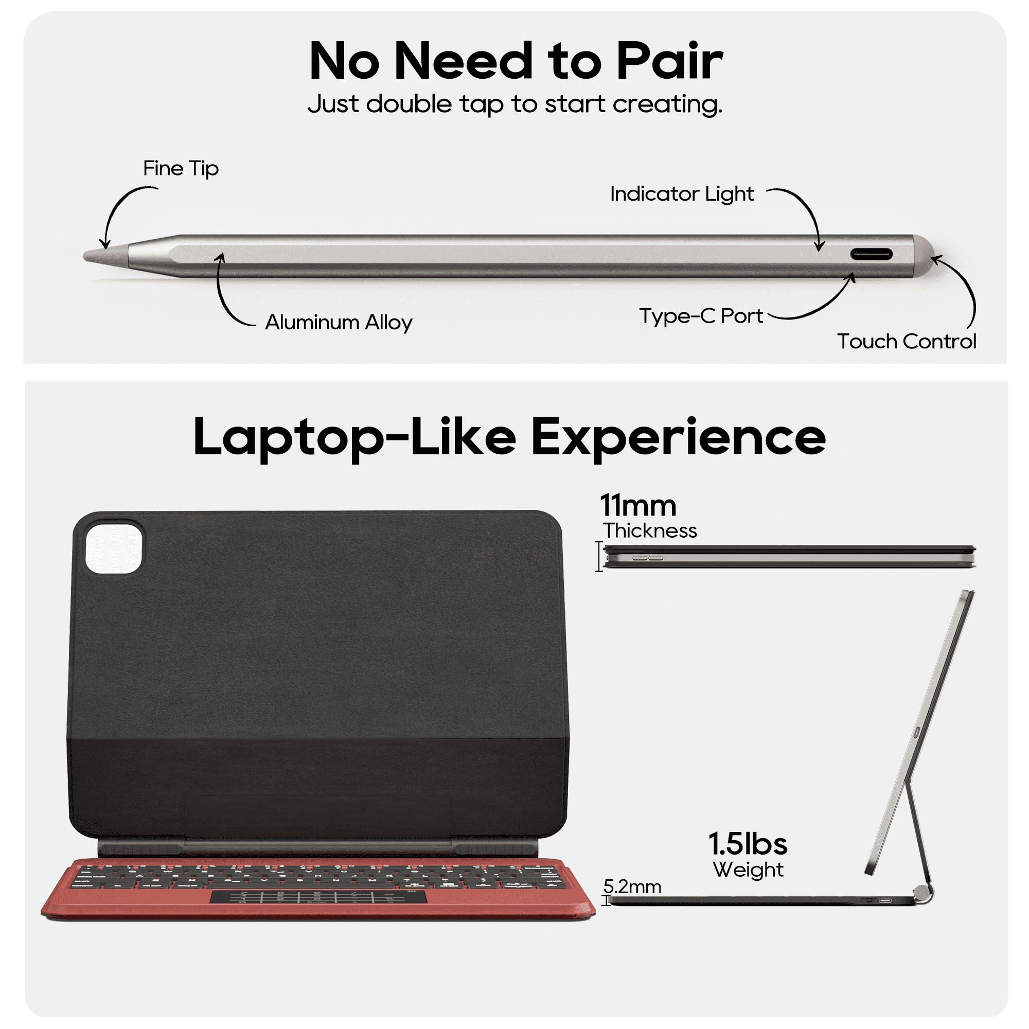 edaiser Stylus Pen + Wireless Magic Keyboard Case Compatible with Apple iPad Air 11 inch (M3/M2) 2025, iPad Air (5th/4th), iPad Pro 11-inch (4th-1st) Gen, Red