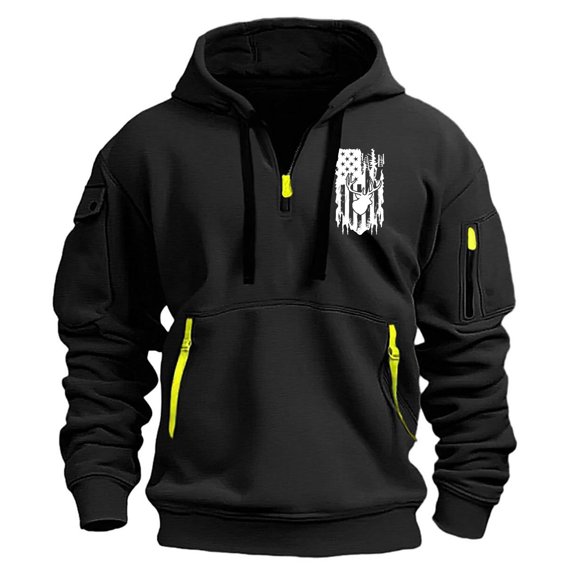 Cmfcve Men's Big & Tall Hoodies Half-Zip Hooded Work Sweatshirt Long Sleeve Multiple Pockets Color Blocked Outdoor Jacket Top