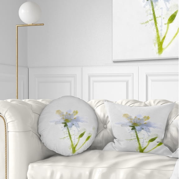 Designart White Green Watercolor Flower Sketch - Floral Throw Pillow - 12x20