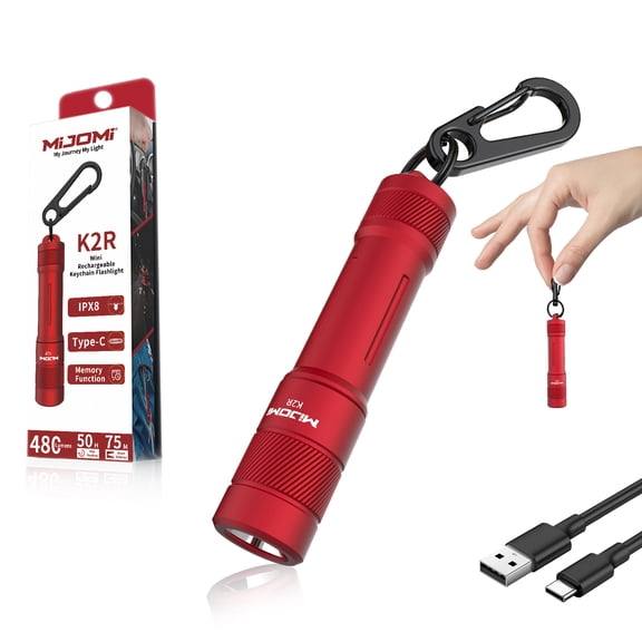 Mijomi K2R Mini Keychain Flashlight 480 Lumens 10440 rechargeable & AAA Dual-fual Flashlight IPX8 waterproof flashlight Portable lightweight LED Torch Key Light EDC for Hiking, Camping, Reading
