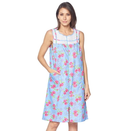 

Casual Nights Women s Zipper Front House Dress Sleeveless Seersucker Housecoat Duster Lounger