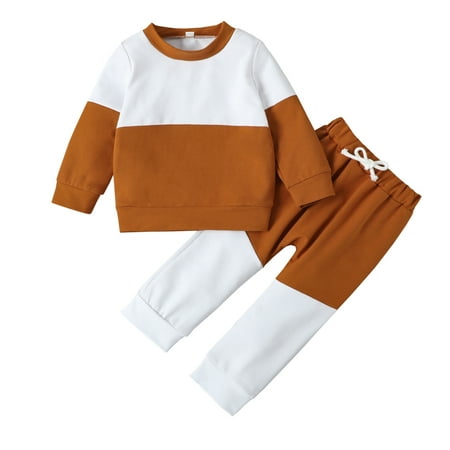

dmqupv Kids Toddler Baby Girls Boys Cotton Patchwork Autumn Long Sleeve Pants Sweatshirt Set Clothes Matching Items Childrenscostume Brown 6-12 Months