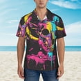 thumbnail image 2 of Honeii Neon Gothic Skull Moon Print Men’s Hawaiian Shirt,Classic Button-Down Short Sleeve Shirt, for Beach, Vacation, and Outdoor Activities,X-Large, 2 of 7