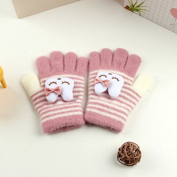 Guantes para niños, cálidos, de invierno, con forro polar, gruesos, de cinco dedos, multidedos, para niñas, de dedos completos, resistentes al frío