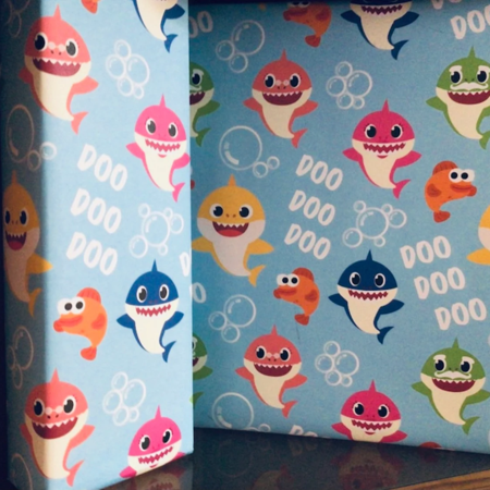 Baby Shark Wrapping Paper Cartoons Themed Gift Wrapper Made from Premium Paper for Kids Girls Boys Birthday Christmas Halloween Hanukkah Baby Showers Holiday Gift Cover(4 Rolls-80sq ft)
