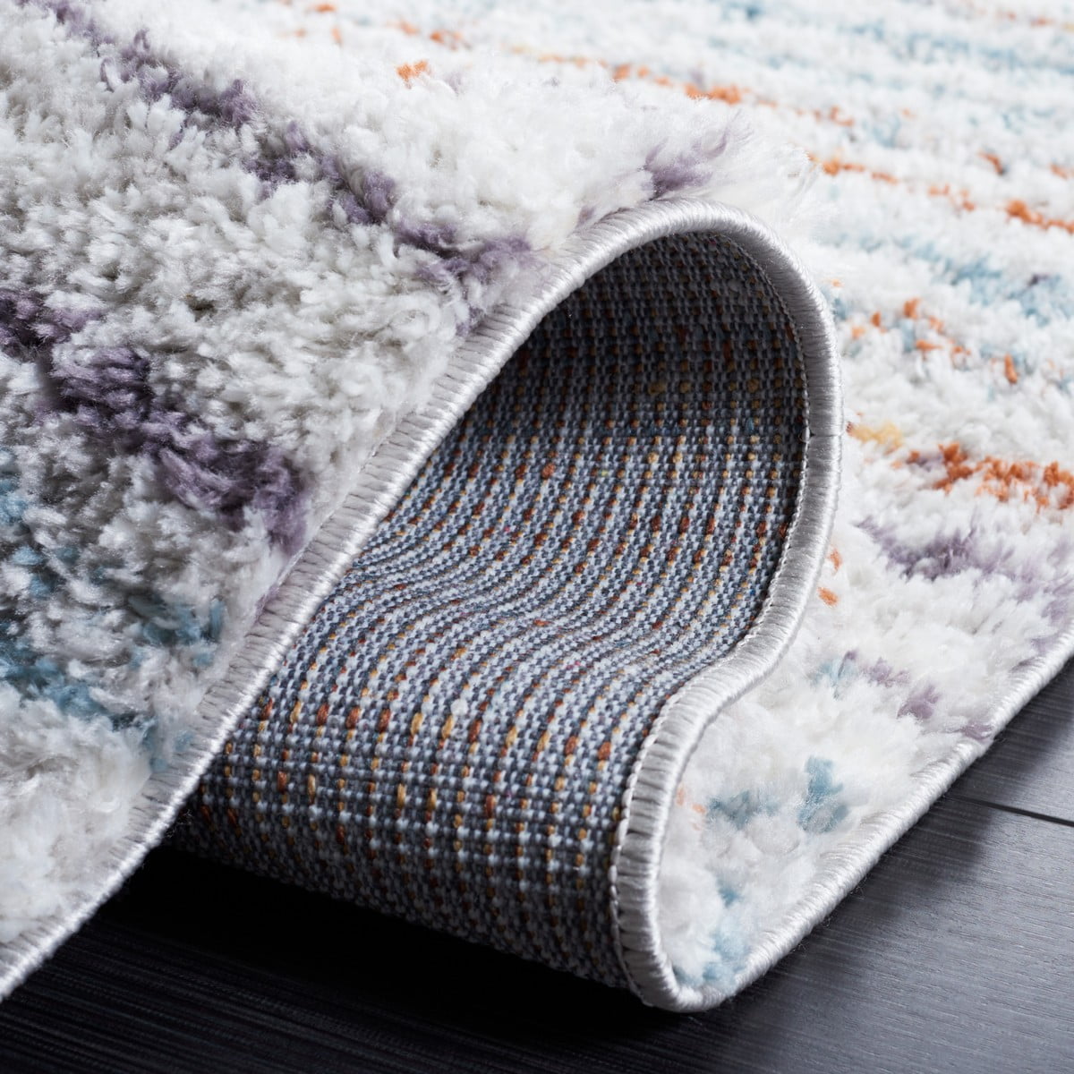 SAFAVIEH Berber Dayna Abstract Shag Area Rug, 4'5" x 6'5", Blue Rust/Ivory