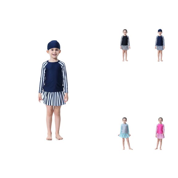 Girls Full Coverage Long Sleeve Rash Guard Swimsuit with Skirt and Boyshorts – 3-Piece Swim Set