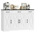 thumbnail image 1 of Homfa Buffet Cabinet with 3 Drawers and 4 Doors, 55.1” W Kitchen Sideboard Storage Cabinet with Adjustable Shelves, Farmhouse Coffee Bar Cabinet for Dining Room, White & Black, 1 of 9