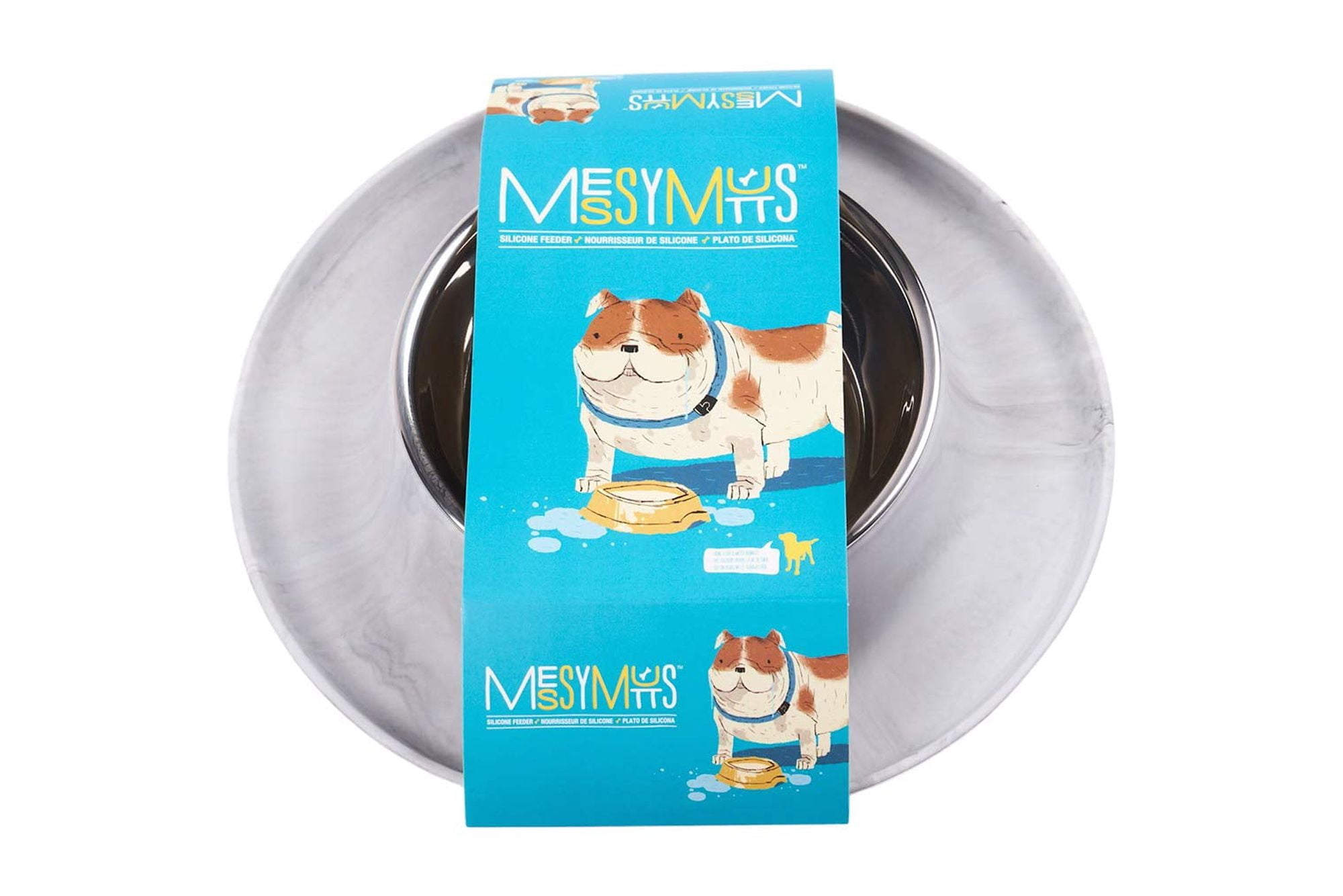 Messy Mutts Single Silicone Feeder with Stainless Bowl | Non-Skid Food Dishes for Dogs | Sizes Available for All Pets | Dog Food Bowls | Medium, 1.5 Cups | Marble