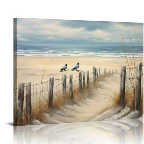 COMIO Beach Canvas Wall Arts with Textured 3D Seascape Blue Oil Painting Abstract Coastal Picture Modern Ocean Artwork for Living Room Bedroom Bathroom Decor 20x16in