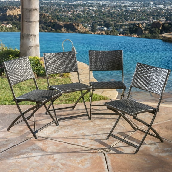 GDF Studio Lowell Outdoor Wicker Folding Dining Chairs, Set of 4, Multibrown and Brown
