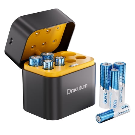 Dracutum Rechargeable 4 AAA and 4 AA Batteries Lithium with Charger, 8 Pack Long Lasting Rechargeable Lithium Battery with Charging Storage Box
