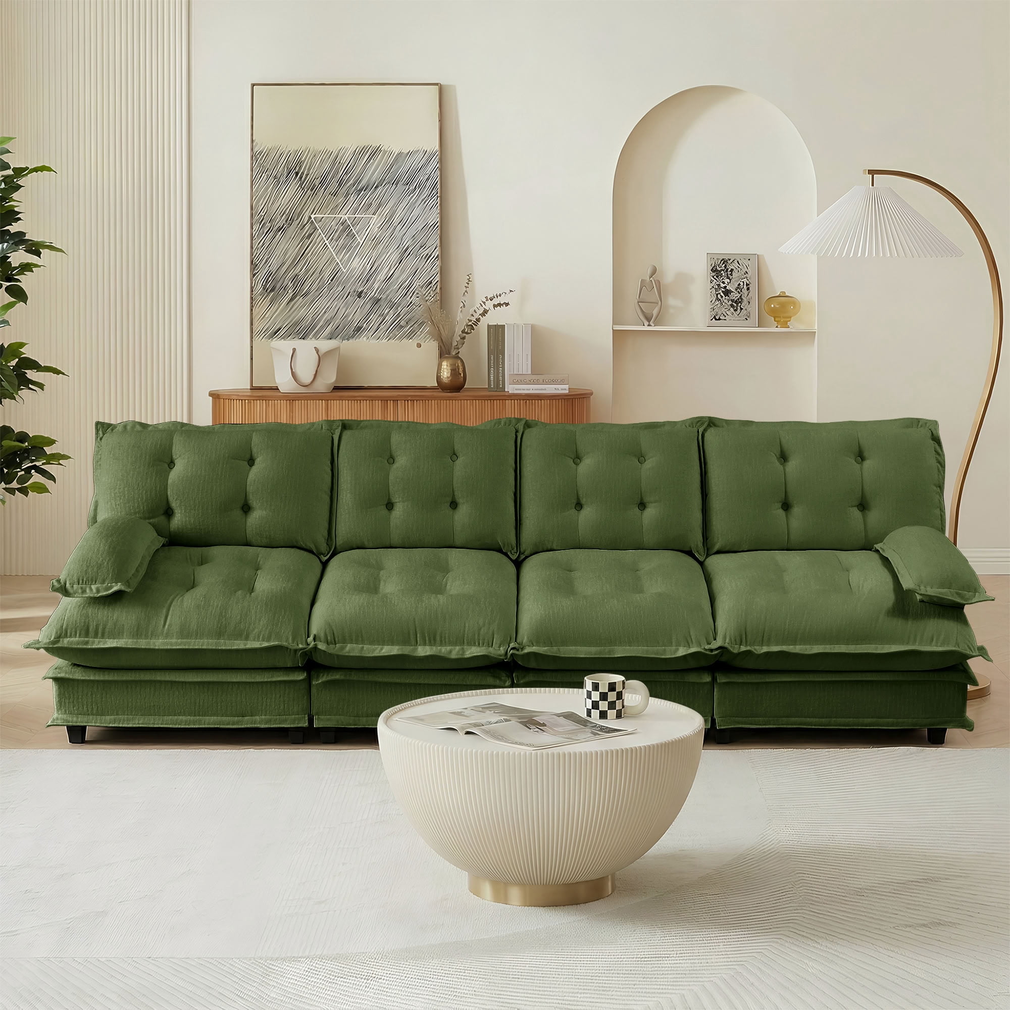 MAYEERTY 138 Inch Cloud Sectional Sofa, 4-Seater Chenille Modular Couch, Solid Wood & Metal Frame for Living Room Home Apartment