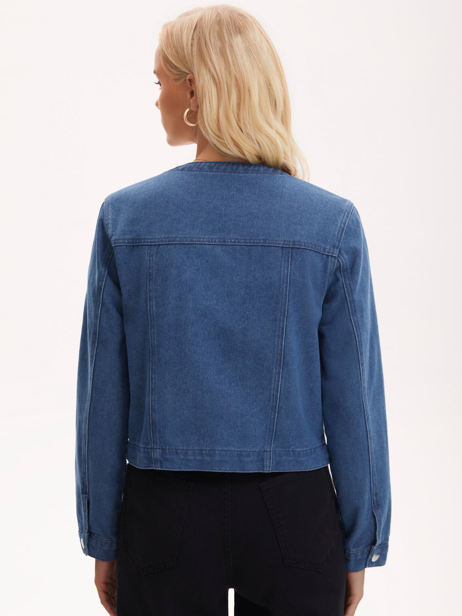 DARING DIVA Women's Collarless Long Sleeve Button Down Casual Denim Jacket XL Blue
