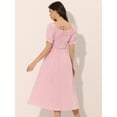 thumbnail image 3 of Vestido fruncido para mujer con mangas abullonadas, cuadros casuales, vestidos de cuadros Rosa XS, 3 of 6