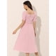 thumbnail image 3 of Vestido fruncido para mujer Allegra K con mangas abullonadas cuadros Rosa M, 3 of 6
