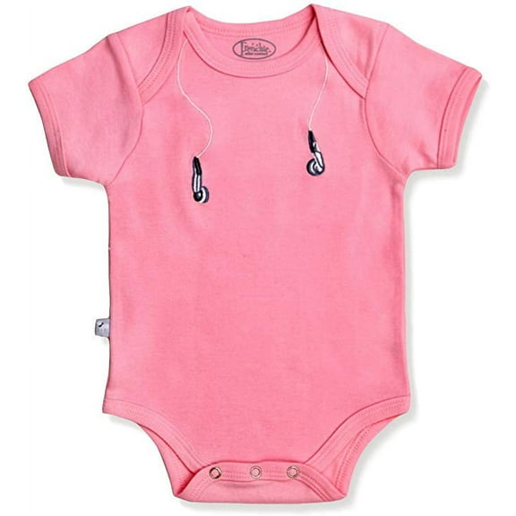 Frenchie Mini Couture Funny Baby One-Piece Bodysuit, Ear Buds (Pink), 3 Month