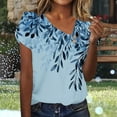 thumbnail image 2 of Charella Floral Printed Tops for Women V Neck Button Petal Short Sleeve Shirts Casual Clothes Loose Tunic Blouses (XL, Navy 3), 2 of 6