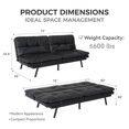 thumbnail image 3 of Leather Futon Sofa Bed, Sofa Loveseat Memory Foam Small Sofa Foldable Loveseat with Armrests for Compact Living Spaces Apartment Dorm Studio Guest Room Home Office, Black, 3 of 7