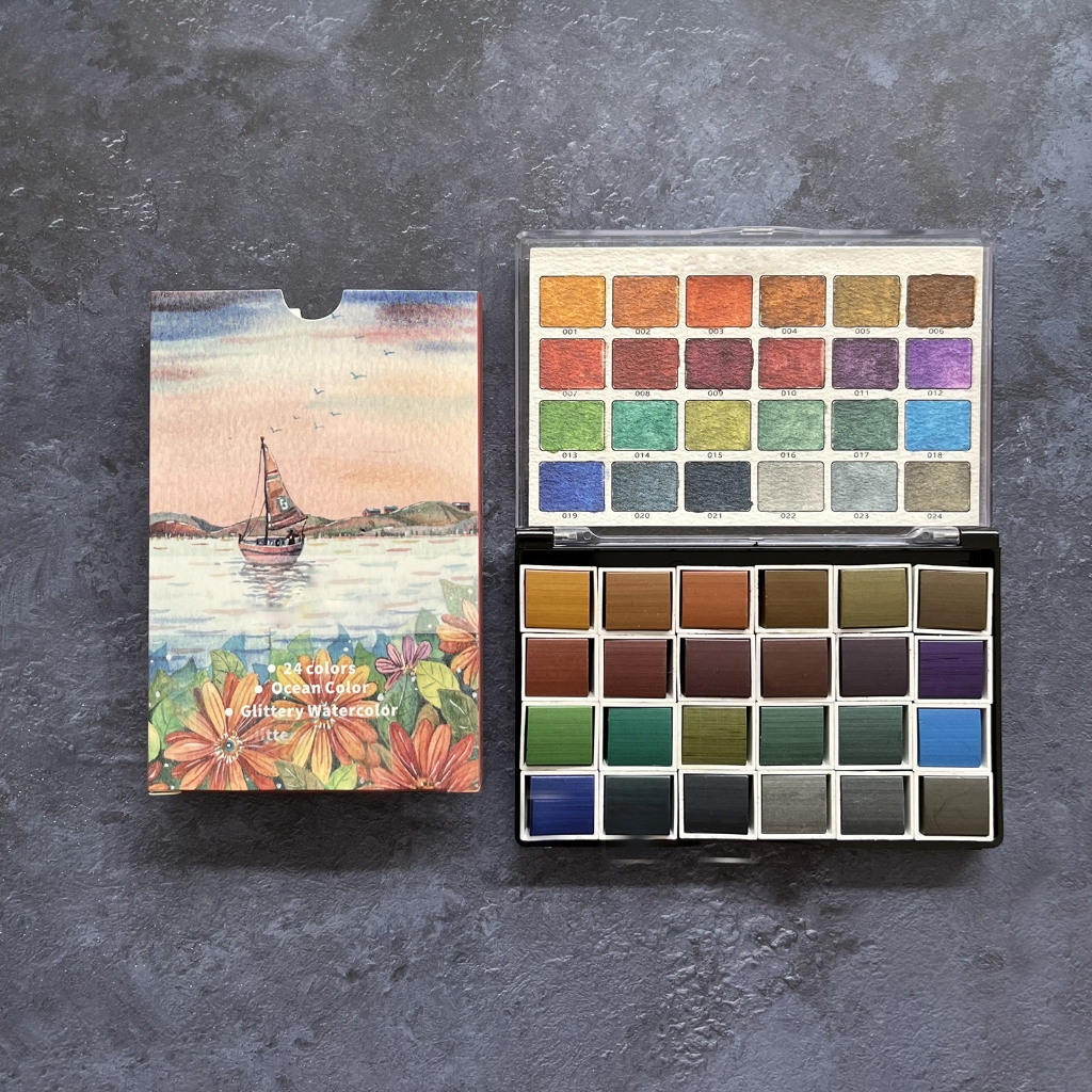Partygee 24 Color Metallic Watercolor Paints Professional Artist Art Set for Beginner Painting on Paper Woods Fabric DIY Nail Art