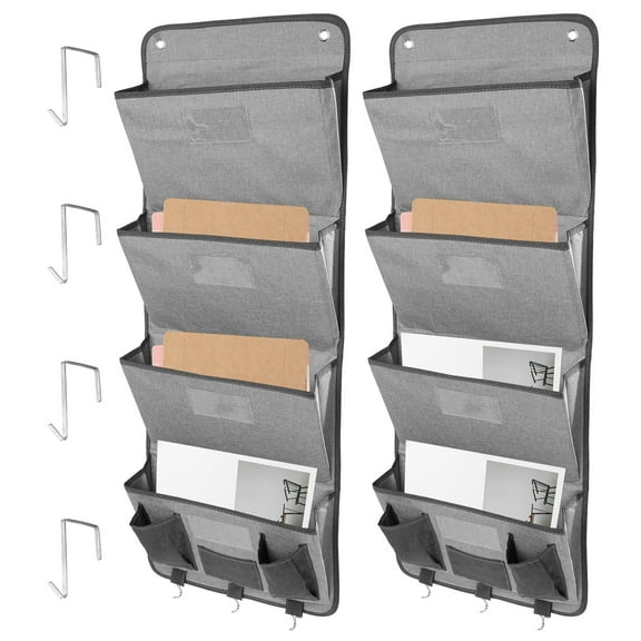2Pcs Hanging File Organizer with 4 Large Pocket and Hook Over the Door File Folder with Label Home Office Supply