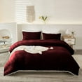 thumbnail image 2 of DNG Luxury 5 Piece Pom Pom Plain Pattern Comforter Set, 800 Thread Count, 100% Egyptian Cotton, White Vintage Pom-Pom Fringe Super Soft (Full/Queen Size Wine Color), 2 of 9
