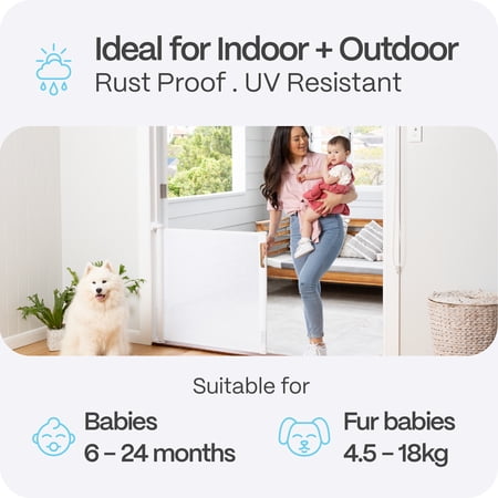 Perma Child Safety 71 in. Wide x 33 in. Tall White Retractable Baby Gate