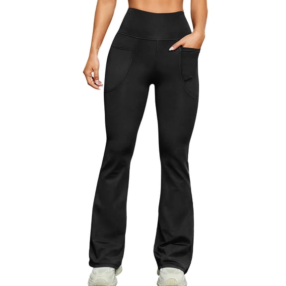 MOJOGO Stretch Yoga Pants for Women High Waist Flared Pants Solid Long Leggings for Daily & Sport Wear Black 2XL