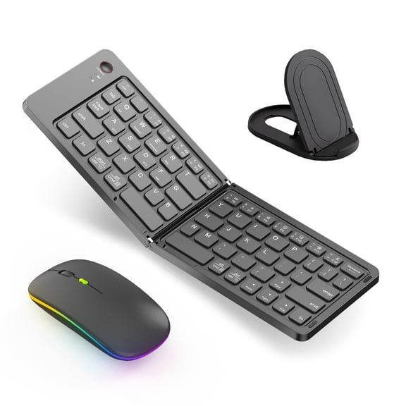 Wireless Bluetooth Keyboard & Mouse Combo, Foldable Mini Portable Typepad for iPad, iPhone, Tablet,Folding Rechargeable & Compatible with iOS, Windows, Android Devices, Laptops & Smartphones