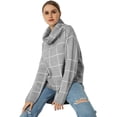 thumbnail image 6 of Fall Sweaters for Women Turtleneck Knit Sweater Long Sleeves Pullover Plaid Side Split Checked Outwear Loose Fit Tops, 6 of 8