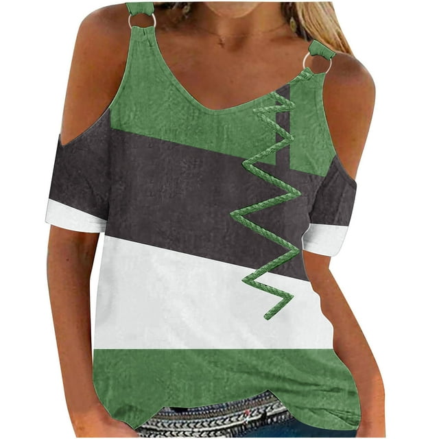Womens Fashion Casual Print Short Sleeve Round-Neck Blouses Shirts