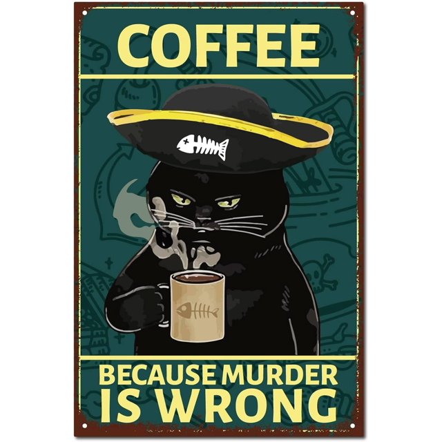 Letrero de hojalata con diseño de gato pirata, cartel de metal vintage, placa de pintura retro, cartel de hierro, decoración de pared, mural artístico, adorno colgante para el hogar, bar, cafetería,