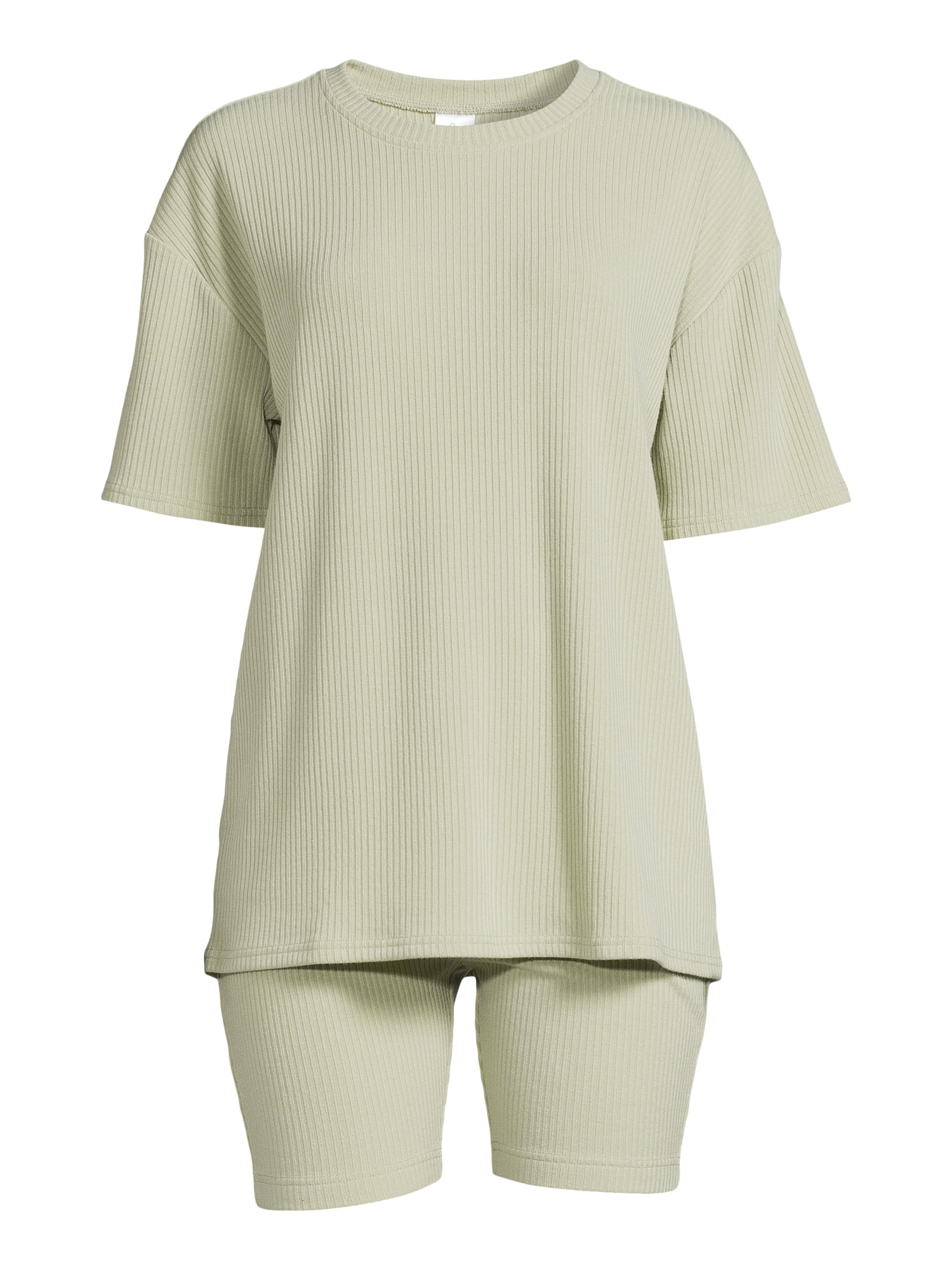 Lissome Women's Oversize Hacci Ribbed Tee and Bike Shorts Lounge Set, 2-Piece, Sizes S-4X