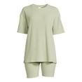 thumbnail image 4 of Lissome Women's Oversize Hacci Ribbed Tee and Bike Shorts Lounge Set, 2-Piece, Sizes S-4X, 4 of 5