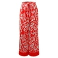 thumbnail image 7 of Wang6 Women's Satin Silk Pajamas Sets Soft 2 Piece Long Sleeve Pjs Sets V Neck Button Shirts Wide Leg Pants Ladies Loose Fit Floral Printed Sleepwear Lounge Sets Red L, 7 of 7