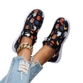 thumbnail image 7 of Womens Holiday Theme Daily Walking Footwear Halloween Ghost Pumpkin Print Elastic Lace Up Flat Canvas Shoes Black 39, 7 of 7