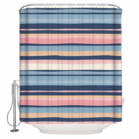 Shower Curtain Bathroom Set Watercolor Pink Blue White Stripes Waterproof Fabric Shower Curtains with Grommets&Hooks Retro Lines Privacy Bath Curtain for Bathtub 36x72in