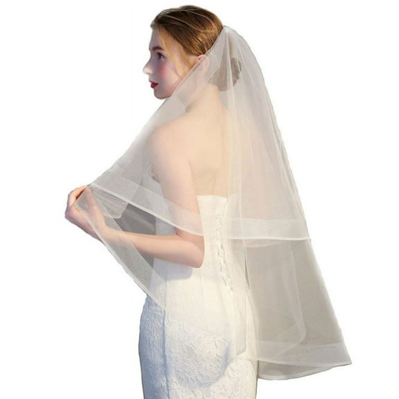 Wedding Bridal Veil with Comb Illusion Tulle Sheer Veils Hair Accessories for Bride 2 Tier Short Fingertip Length