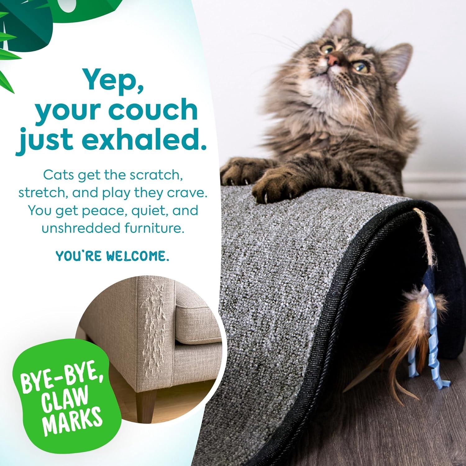 Dual-Surface Cat Scratching Post with Lounge and Hideaway, Gray Furniture Protector for All Cats