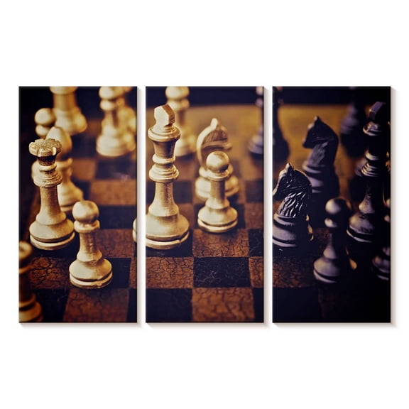 Elephant Stock Classic Chess Wall Art - Horizontal Multi Panel Canvas - Living Room Wall Decor - Hobbies And Lifestyle Multi Panel - Brown And Orange Decor - 23" x 14"